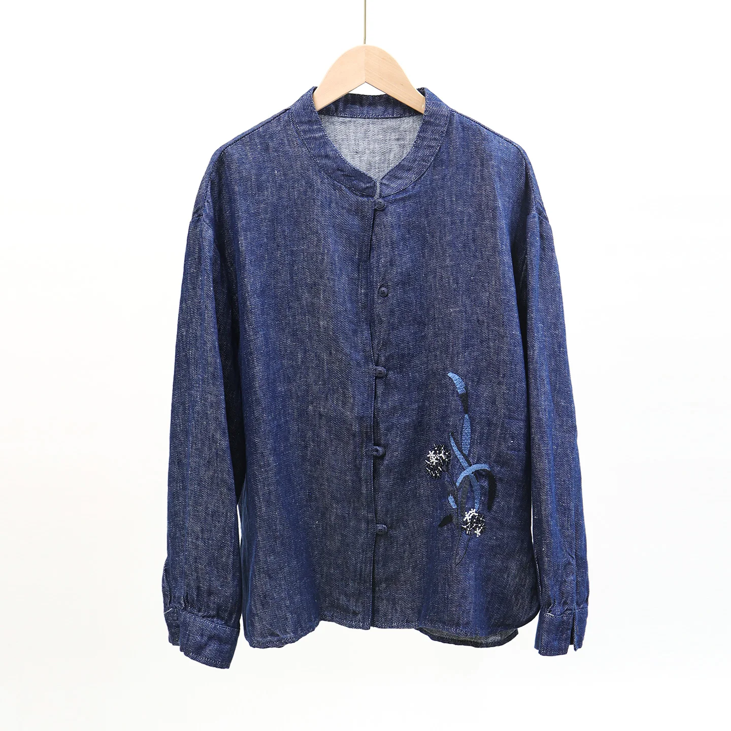 

New Chinese Style Embroidered Pure Linen Shirt Jacket Comfortable Loose Top for Autumn by Rixinjia KG263I Women's Fashion