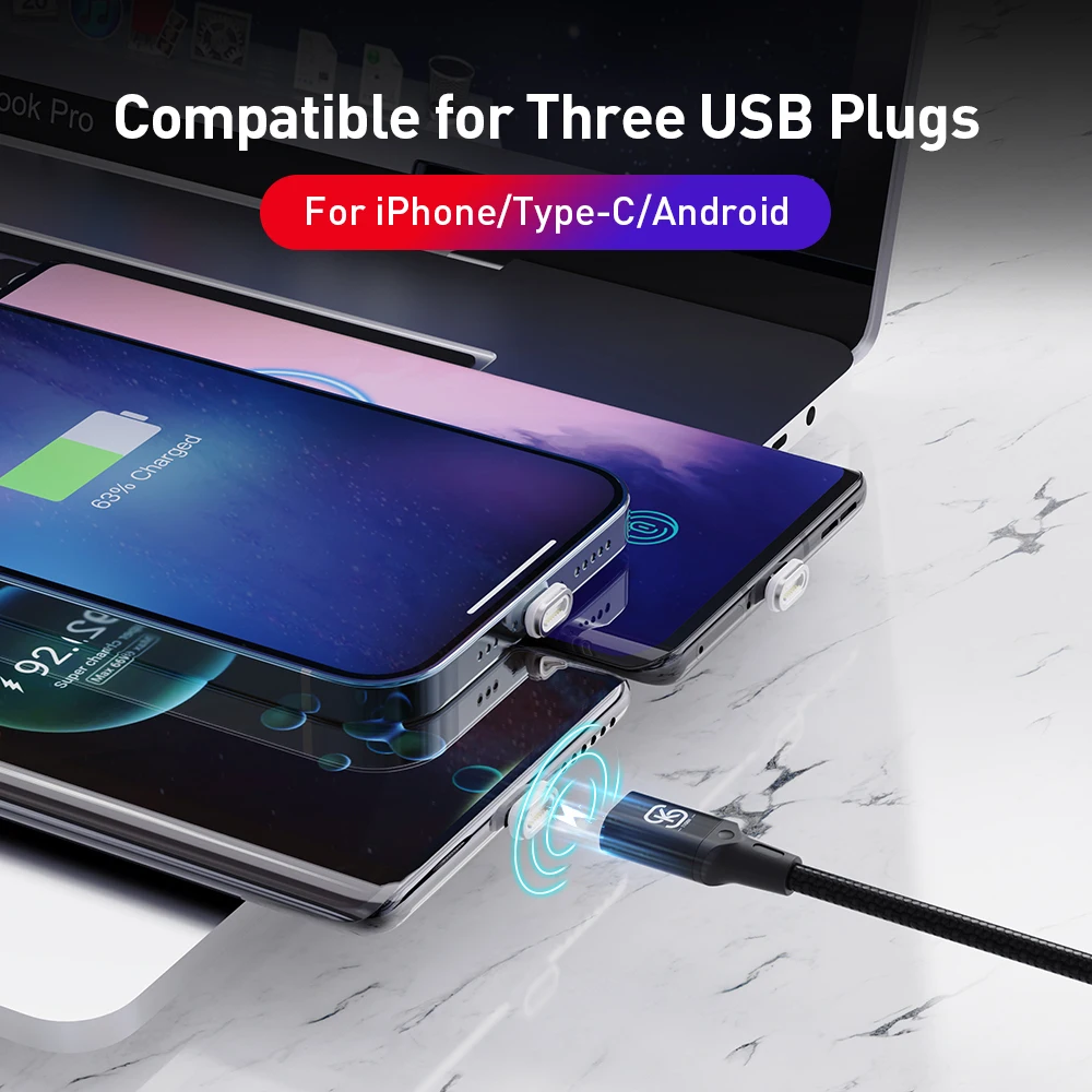 Magnetic 3 In 1 USB Cable Super Charger Type C QC 4.0 Fast Charging For iPhone 13 12 Magnet Charger USB C for Samsung S23 S22