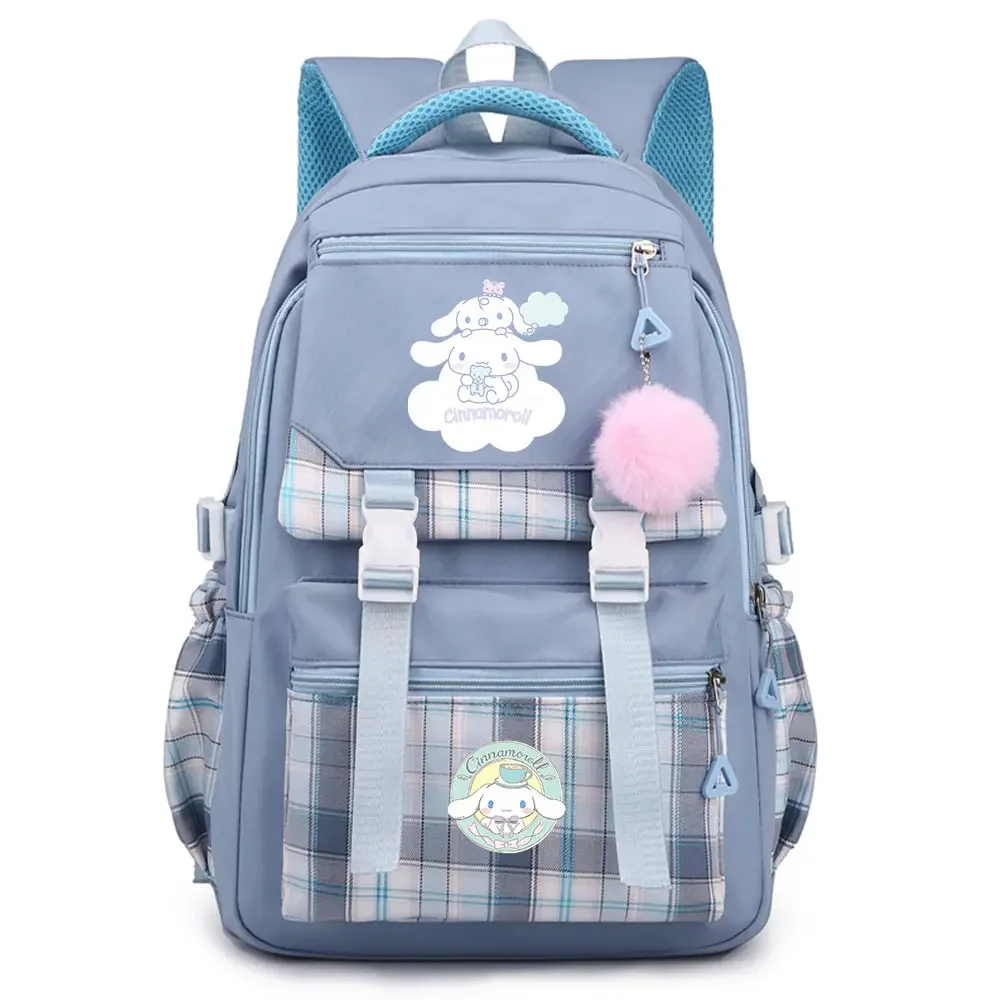 Teenagers Schoolbags Cinnamoroll Prints Girls Boys Kids Kawaii School Book Bags Women plaid Travel Bagpack Student Backpack