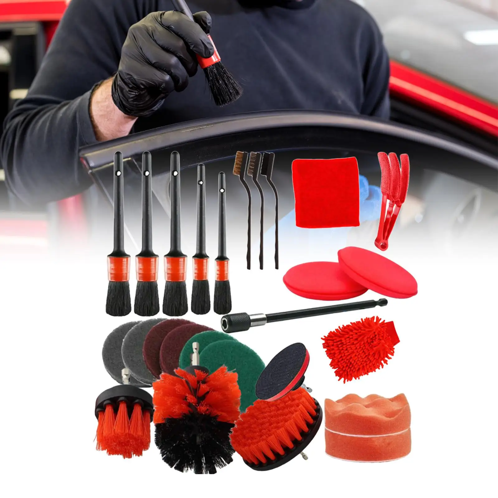 

26Pcs Car Interior Exterior Detailing Kit Lightweight for Motorcycle Easily Install Multipurpose Detail Brush Attachment