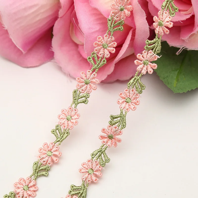 45Yards Pink Lace Flower For Dress Ribbon Lace Trim Wedding Embroidered DIY Home decor Patchwork Sewing Supplies Craft