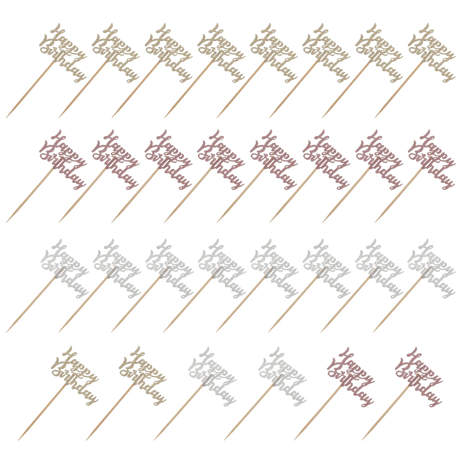 

30pcs Birthday Picks Happy Toppers Rose Gold Silver Decor Props Cake Inserts Cards Cupcakes Desserts Party Cake Decor Items
