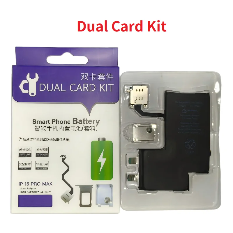 Dual Card Kit With Li-ion Polymer Battery Cell For IPhone 15 Pro