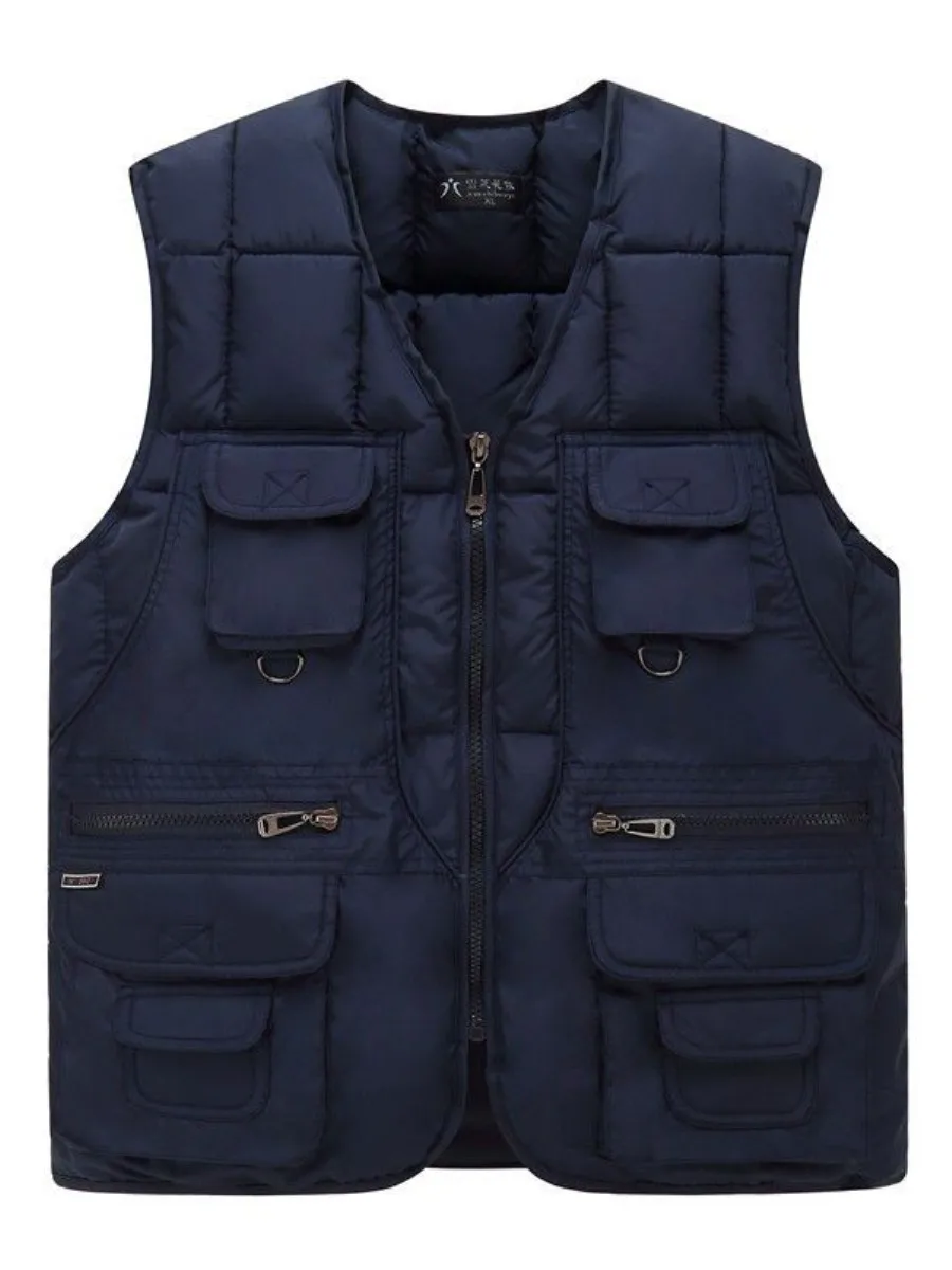 

Thiened down Vest Men's Casual Outdoor Wear Winter Warm Multi-ket Indoor-Outer Layering Sle Faionable Urban V-Ne