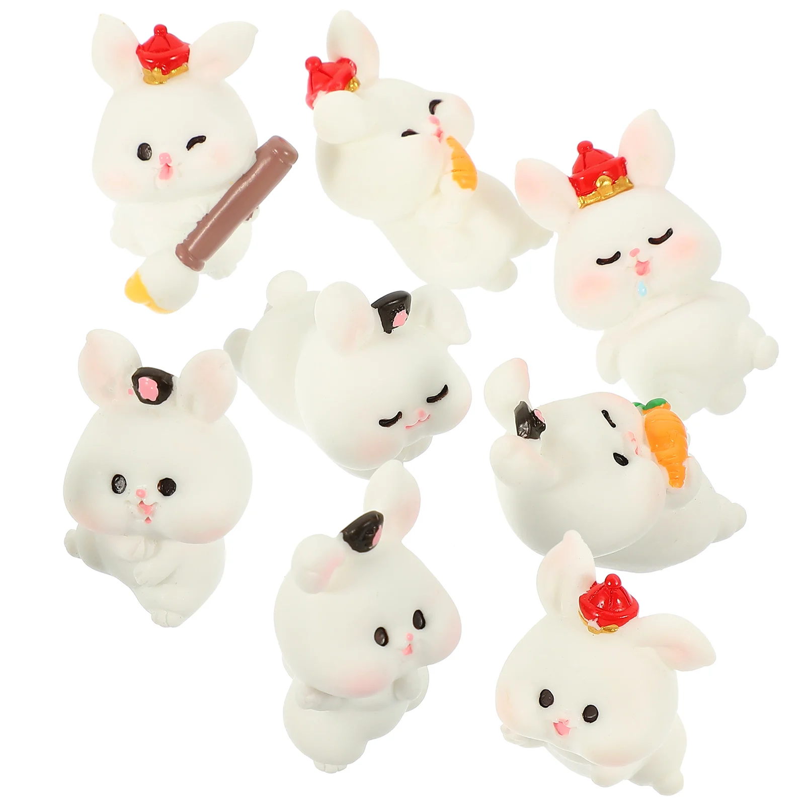 

8pcs Miniature Rabbit Decor Bunny Shape Resin Figurines Small Garden Ornament Micro Landscape Accessories Bonsai Decoration