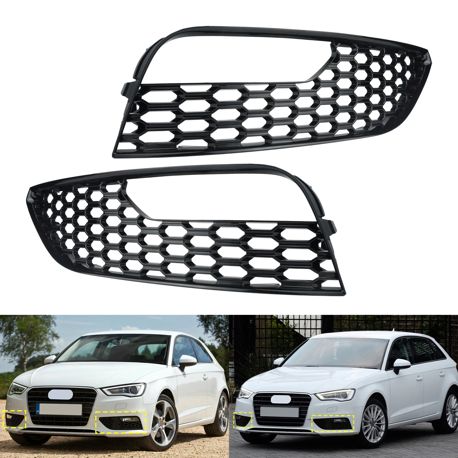 

Сотовый передний бампер, противотуманная фара, решетка L + R для Audi A3 S3 2012-2016