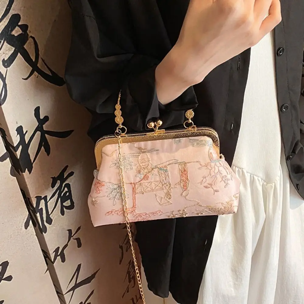 Bolso de mano con bordado Retro, accesorio Cheongsam, gran capacidad, bloqueo de beso, bolso de hombro Hanfu, bolso cruzado, bolso de muñeca