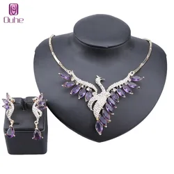 Exquisite Zircon Crystal Phoenix Necklace Earring Bridal Jewelry Sets for Women Gift Party Wedding Prom