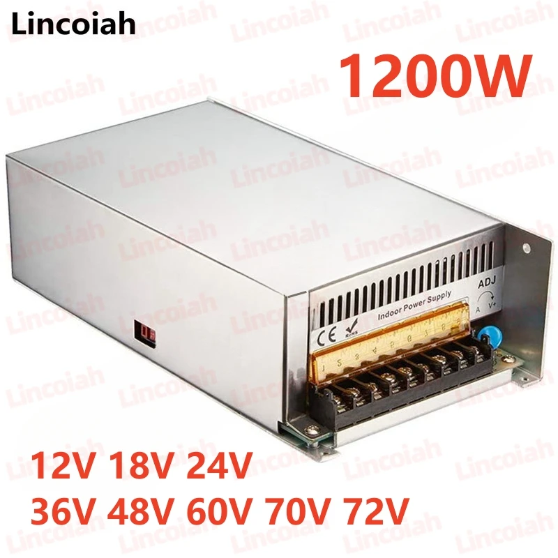 1200W DC 12V 18V 24V 36V 48V 60V 70V 72V Lighting Transformer AC 110V/220V SMPS CNC Adjustable Voltage For LED Stirp Motor CCTV