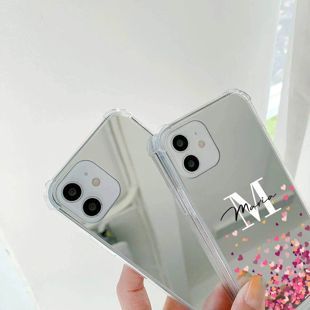 Niestandardowe kwiaty DIY nazwa lustro TPU etui na telefony dla iphone 14 13 11 12 Pro MAX SE 2020 7 8 Plus XS XR Max przypadku luksusowe powłoki