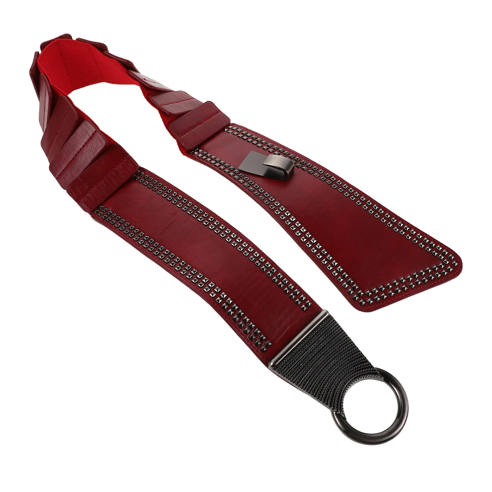 

Punk Waist Belt Red Studded Elastic Harness For Women Wide Stretchy Gothic Rocker Belt Retro Fashion Waistband Party Wear