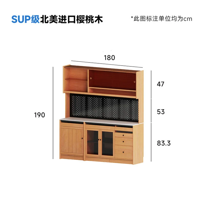 

American solid wood dining side cabinet storage locker wine cabinet integrated against the wall tea cabinet Japanese cherry