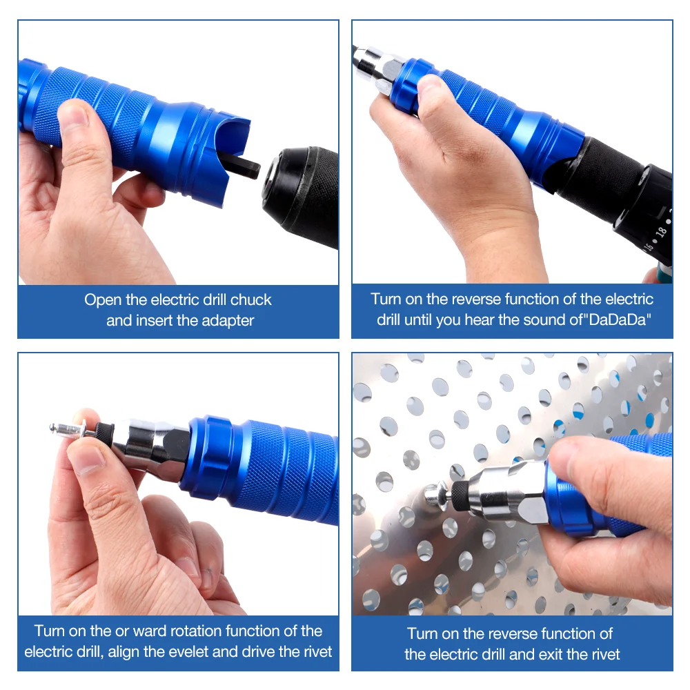 2.4/3.2/4.0/4.8/6.4mm Electric Rivet Gun Converter, Aluminum Alloy Rivet Gun, Pull Rivet Tool, Household Cordless Rivet Gun