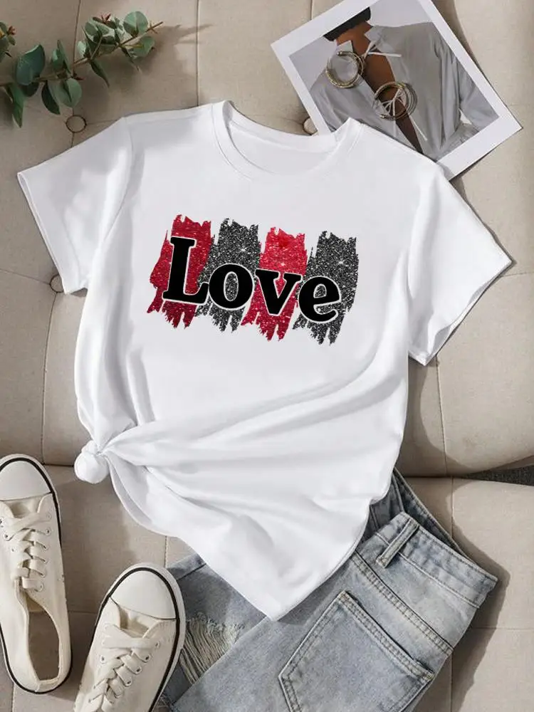 

Love Letter Style Cute Trend O-neck T Shirt Clothing Women Fashion Casual Print Top Short Sleeve Lady Graphic Tee T-shirt