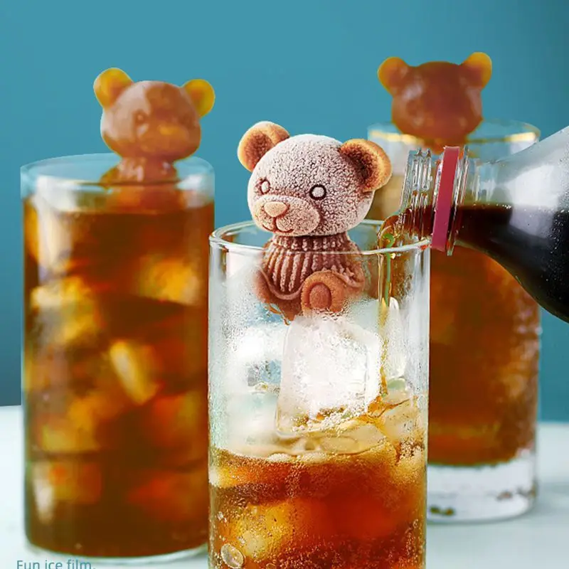 Silicone 3D Bear Ice Cube Mold Ice Grinder Ice Cream Making Molds Cold Drink Coffee DIY Tools for Home Bar Kitchen