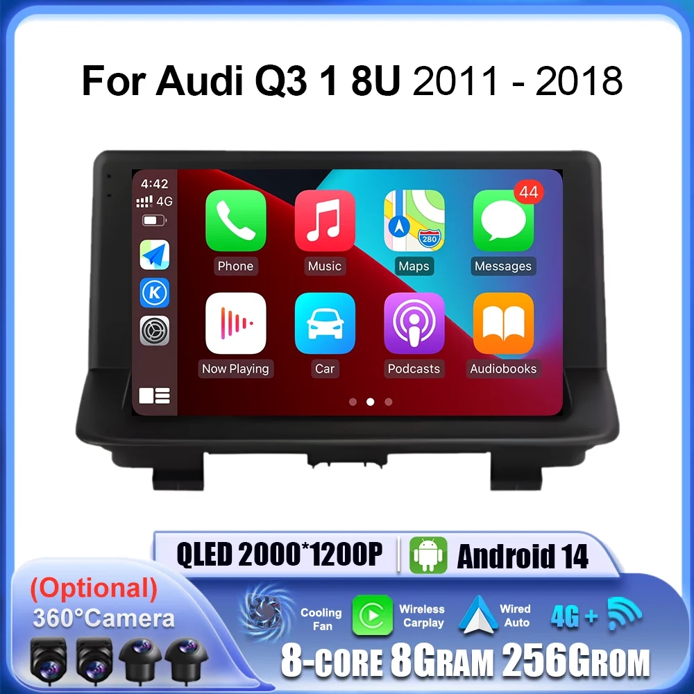 2K QLED Screen Navi GPS Car Radio Video Multimedia DSP Stereo Player for Audi Q3 1 8U 2011 - 2018 Android Auto Carplay Autoradio