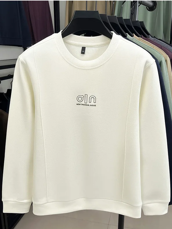 Camiseta Masculina Luxuosa de Gola Redonda com Estampa de Letras, Manga Longa, Casual, Versátil, em Algodão e Poliéster, Cama...