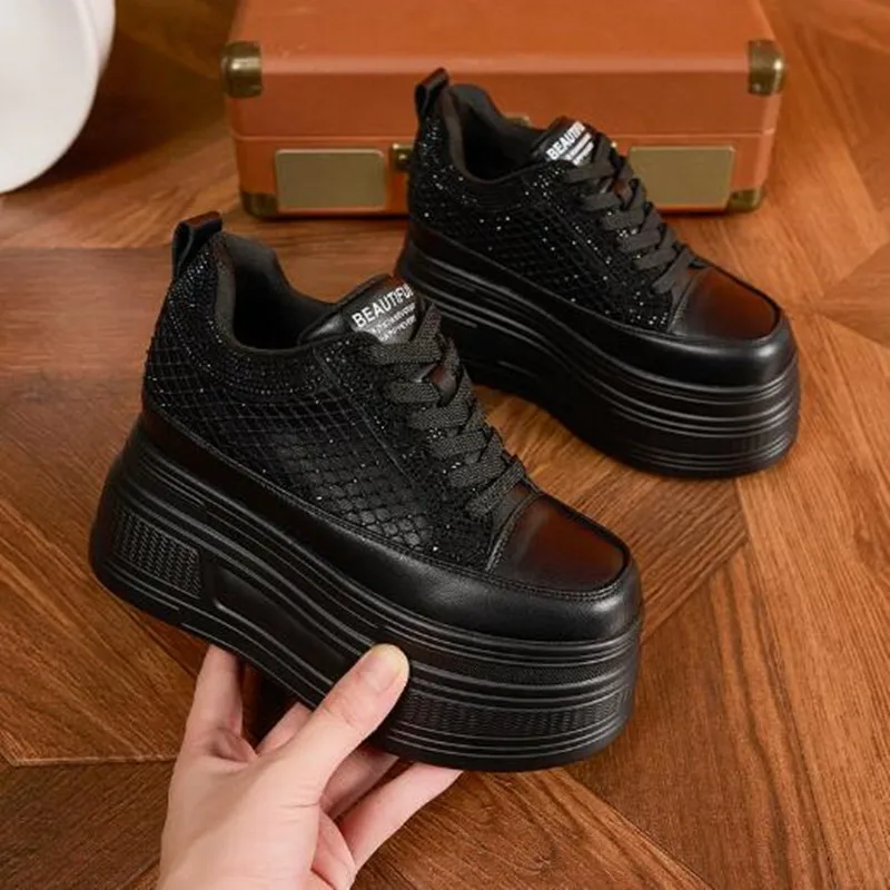 Luxury 9CM Air Mesh Synthetic Platform Wedge Casual New Autumn Chunky Sneaker Bling Leather Comfy High Brand Spring Summer Shoes view 6