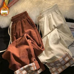 High Quality Corduroy Straight Trousers Women Autumn Winter Oversize 6XL Wide-leg Pants Fleece Thicken Warm Casual Pants Female