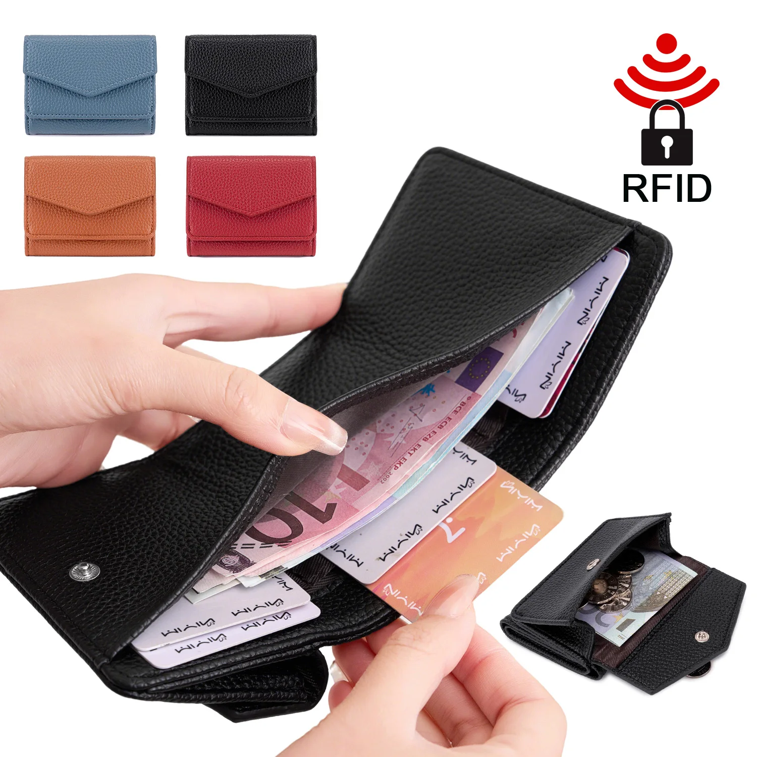 RFID Blocking Ladies' Small Wallet,Fashion Credit Card Holder Wallet PU Leather Women's Mini Multi-card Slot Coin Short Wallets