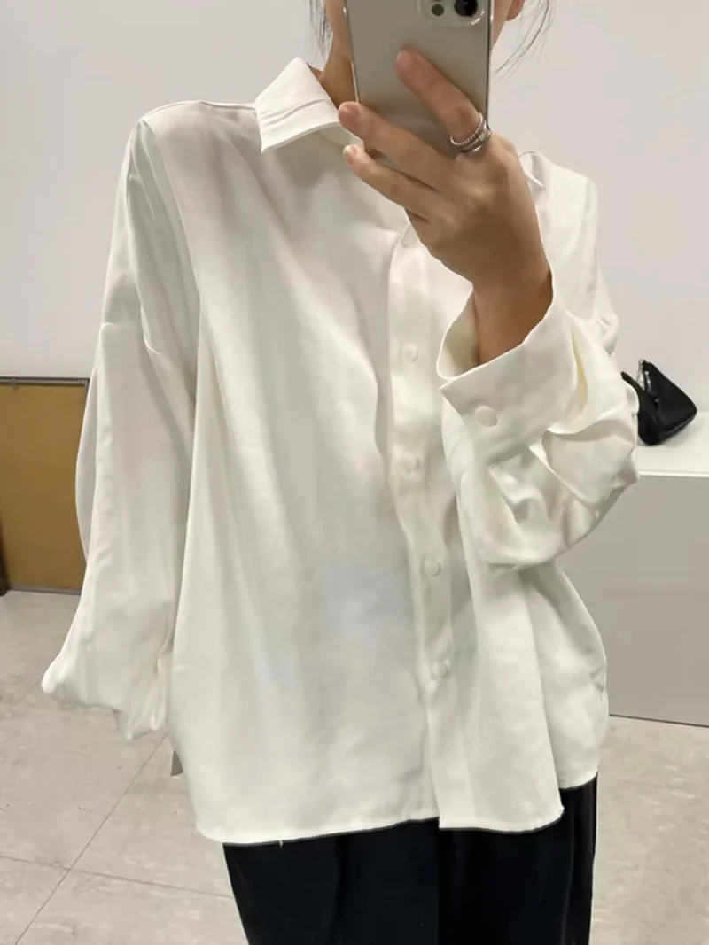 Gymystars Spring Summer Loose High-low Black White Shirts Tops Korean Fashion Button Long Sleeves Lapel Collar Blouses