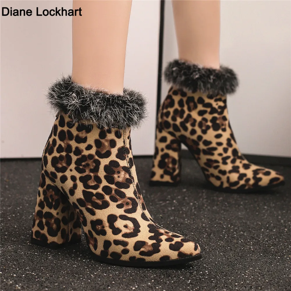 

Женские ботильоны с меховым леопардовым принтом, модные элегантные туфли для танцевальной вечеринки, выпускного вечера, современные короткие ботильоны на высоком каблуке, женские туфли «Челси» в готическом стиле