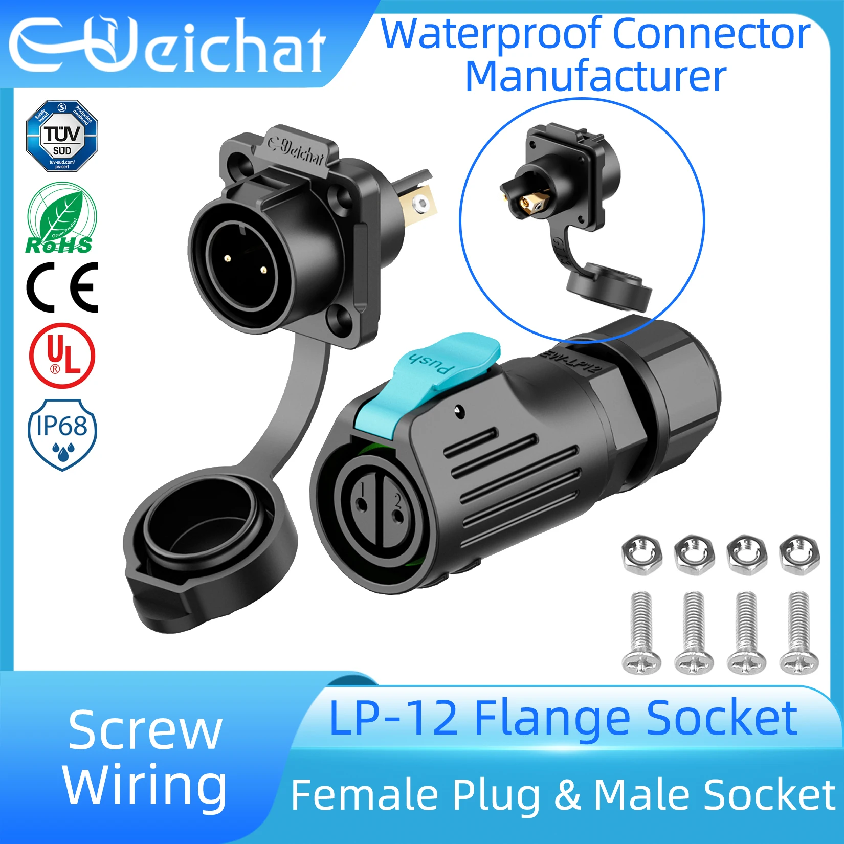 

LP12 Screw Wiring Industrial Circular Aviation Electrical Connector Waterproof Connector Power Adapt M12 2-8Pin Flange Socket