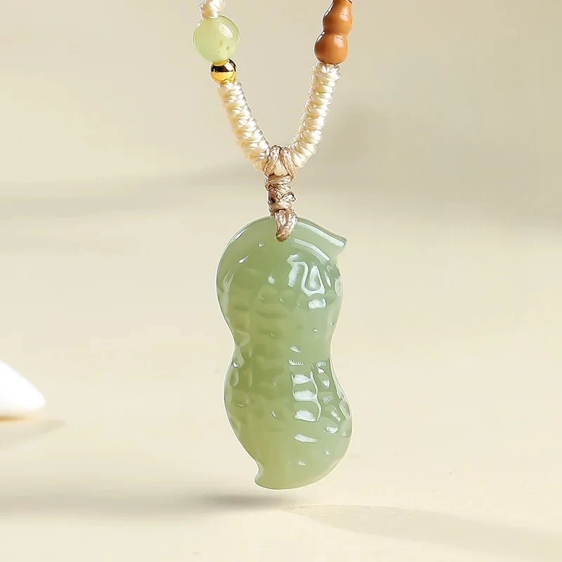 Chinese Style Natural Hetian Jade Peanut Pendant Necklace Lucky Blessing Wealth Attracting Jewelry For Women Ideal Gift For Holi
