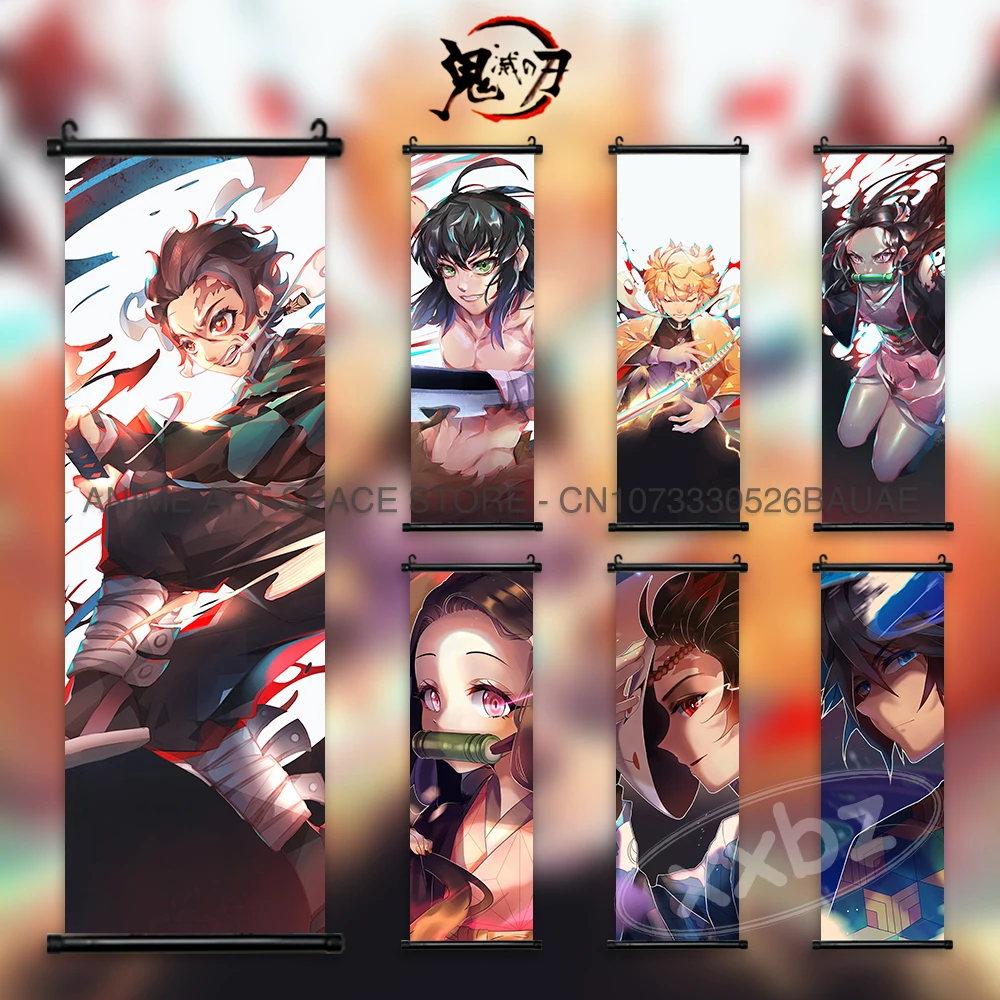 

Demon Slayer Hanging Painting Poster Tanjirou Home Decor Canvas Nezuko Wall Art Anime Kawaii Scrolls Pictures For Living Room