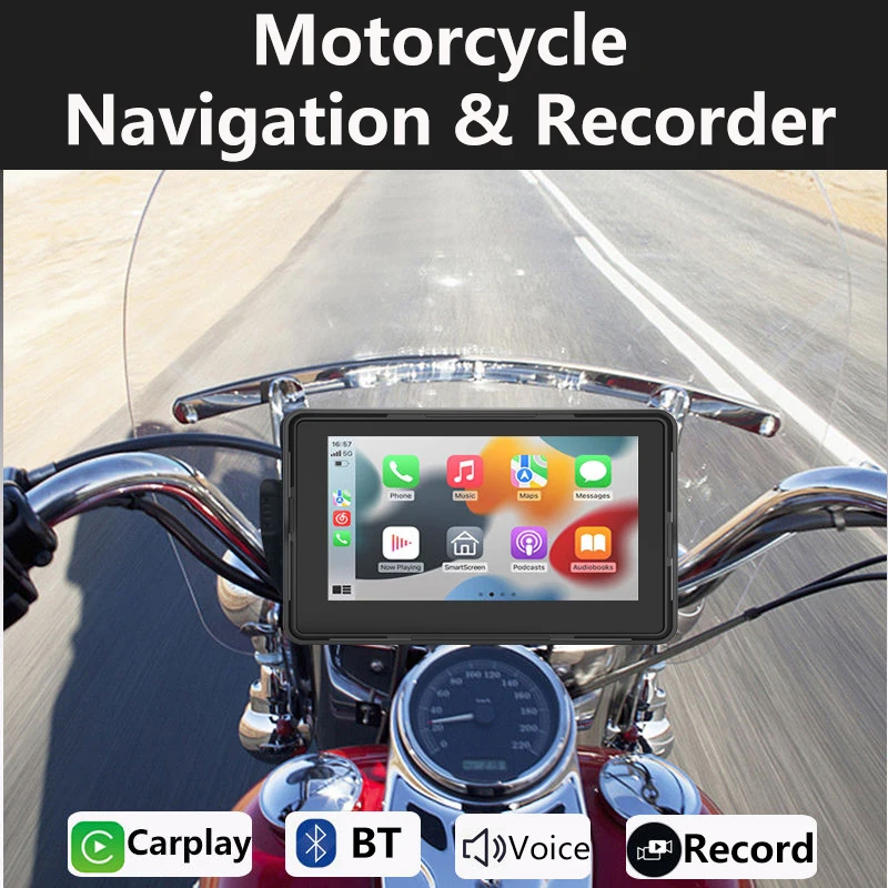 

5 Inch Motorcycle CarPlay Outdoor 1000nit External Portable Motorcycle Screen IP66 Waterproof Support CarPlay and Android Auto