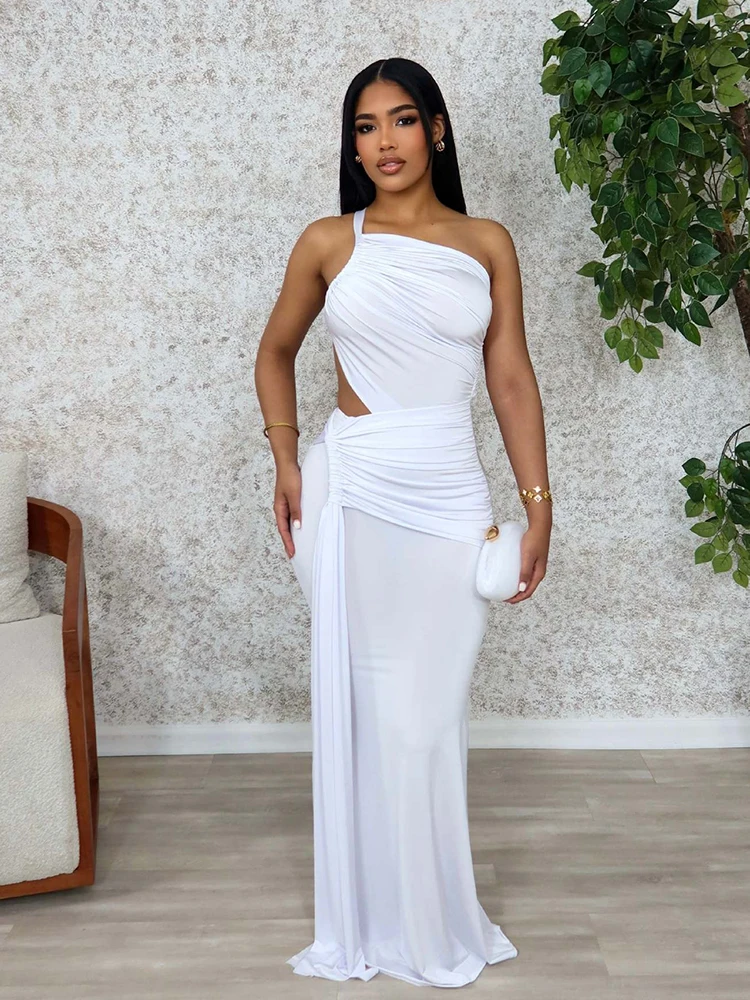 Summer Women Push Up Dress Waist Side Cut-outs One Shoulder Skinny Dress Sexy Elegant Evening Dress Wholesale Dropshipping