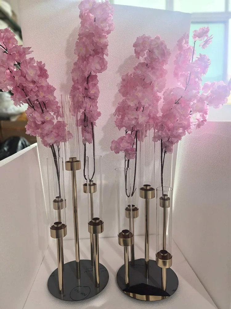 5 Stück Goldene Luxus-Kerzenhalter aus Kristall, Hochzeitsdekoration, Tischblumenständer, Kerzenhalterständer – Detail 5