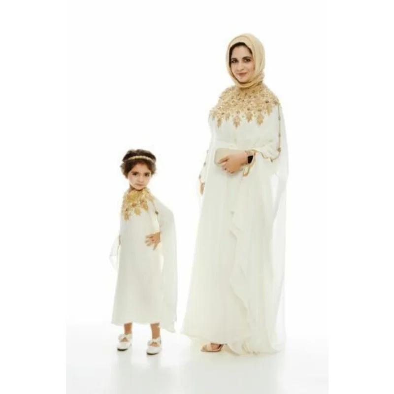 Muslim Girls Dress Kids White Robe Moroccan Kaftan Long Shirt Kids Clothing