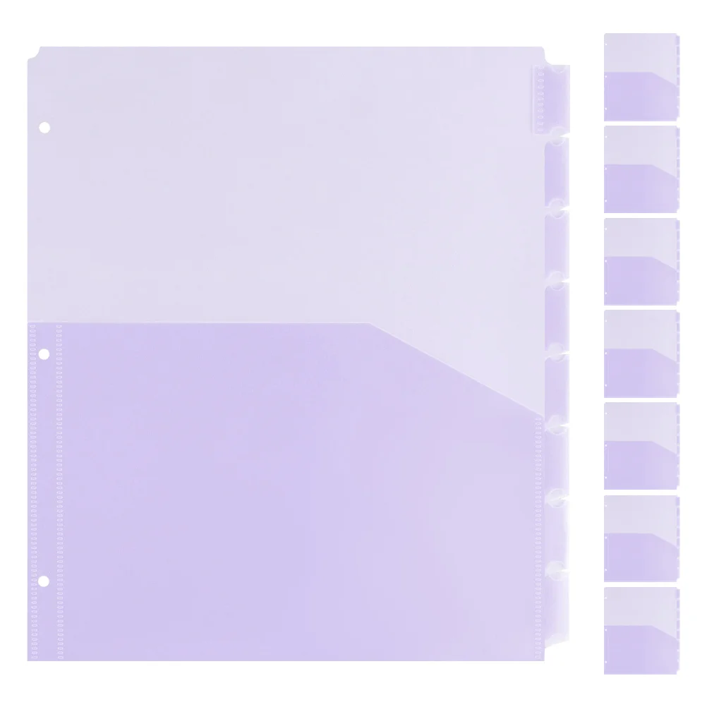 

8pcs A4 3 Ring Binder Pockets Color-Coded Divider Tabs For Papers Plastic Folder Binder Clear Visibility Organizing
