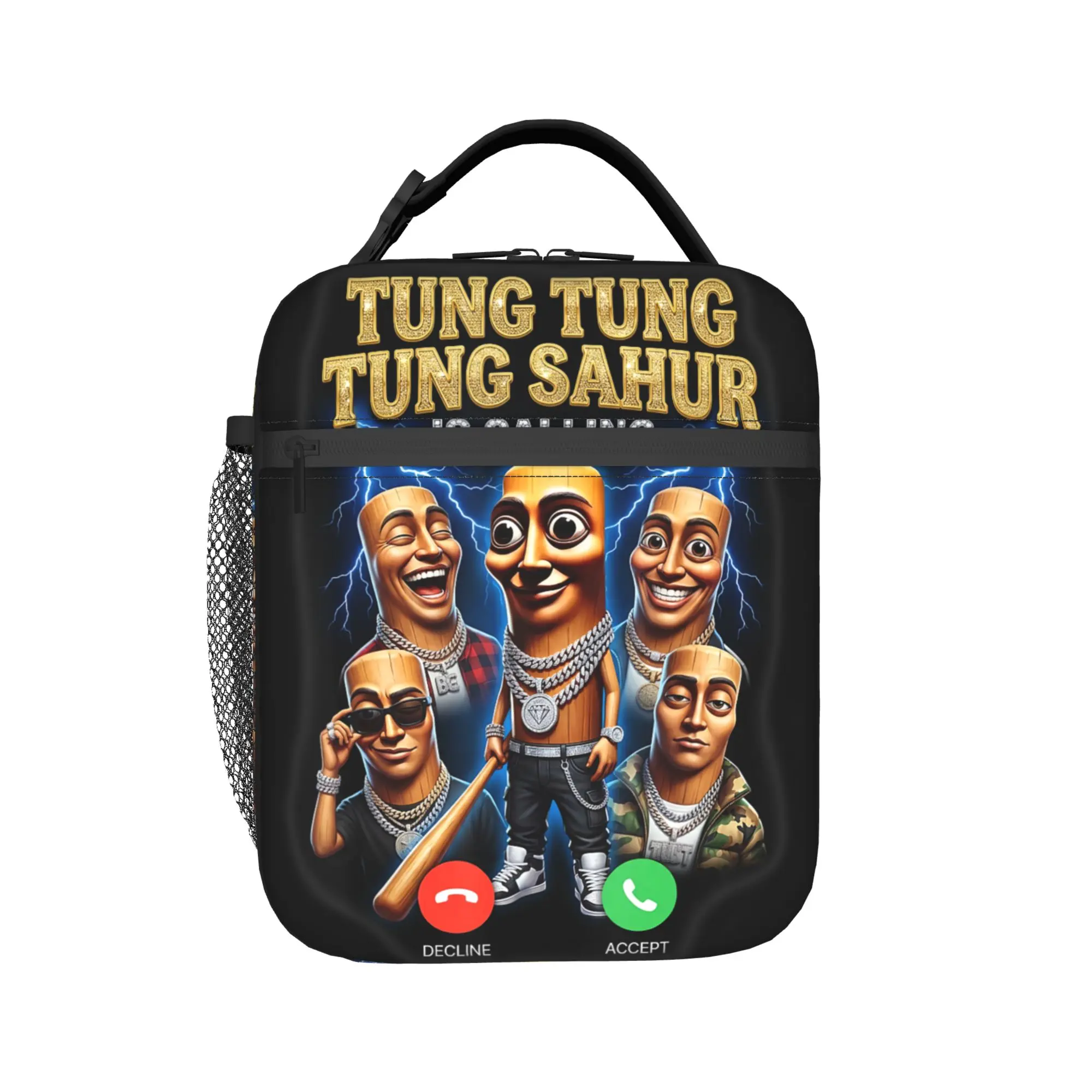 Tung Tung Tung Sahur is Calling Italian Brainrot Meme Lunch Bag Vintage Lunch Box For Child Portable Cooler Bag Tote Food Bags