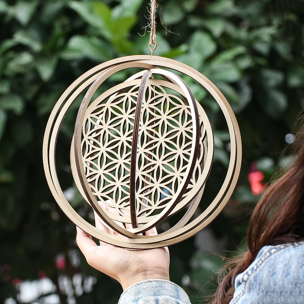 Flower of Life Shape Wooden Round Wall Sign Laser Cut Handmade Crafts Sacred Meditation Energy Geometry Ornament Hanging Decor