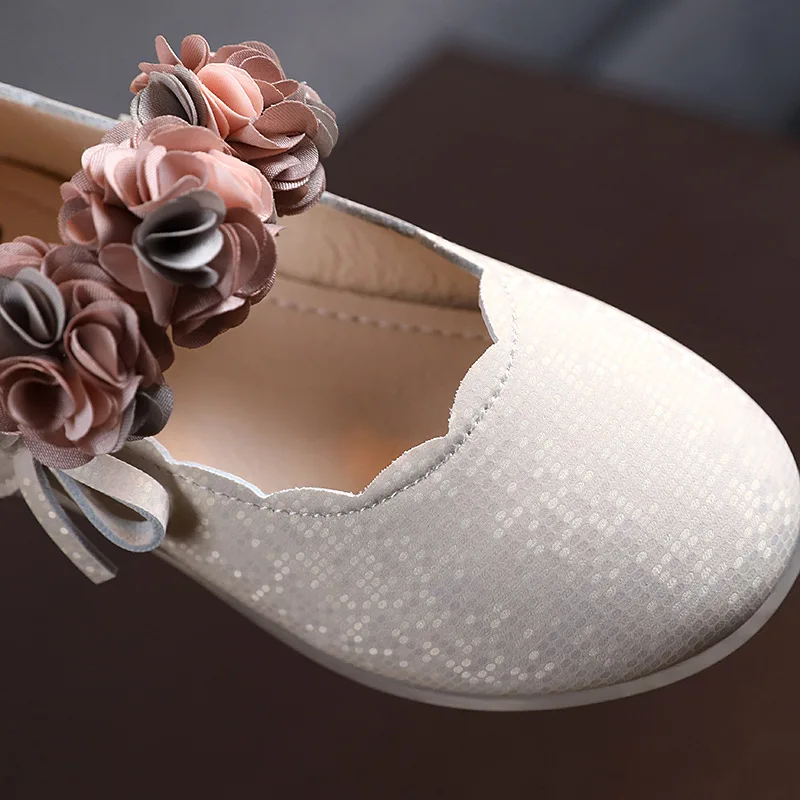 Baby Girl\'s Mary Janes Shoes Flowers Size 21-30 Children Flat Shoes Pink Beige Sweet Little Kids Princess Dance Shoes CSH1579