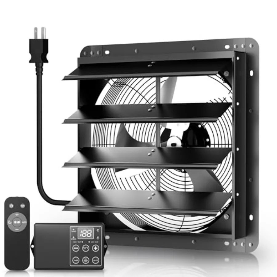 

10" Shutter Exhaust Fan with 6 ft Power Cord, AC Motor Attic Fan, Smart Variable Speed Remote Control 32.8ft Range,Auto Temp Ti