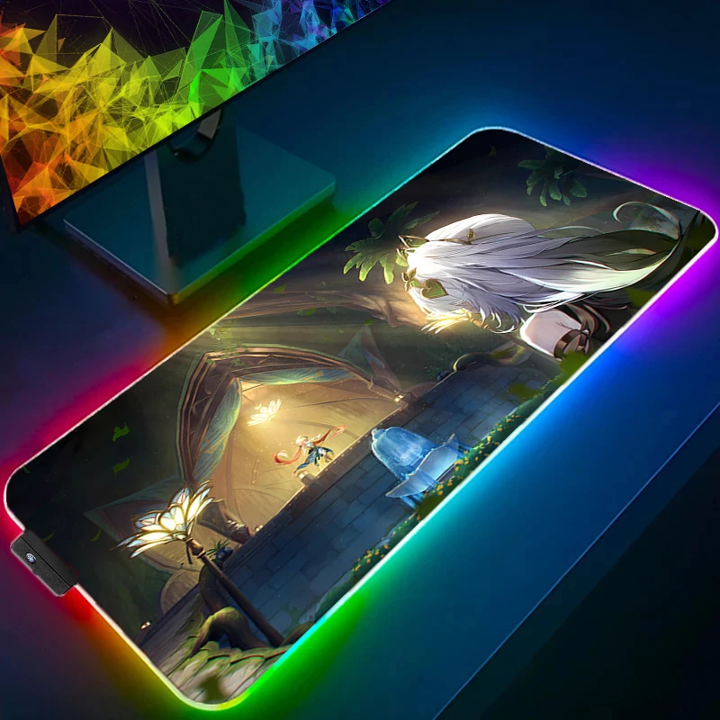LED Light Desk Mat XXL Computer Mousepad Backlight Keyboard mat Table Mause G-genshin Impact Nahida Gaming Mouse Pad RGB Carpet
