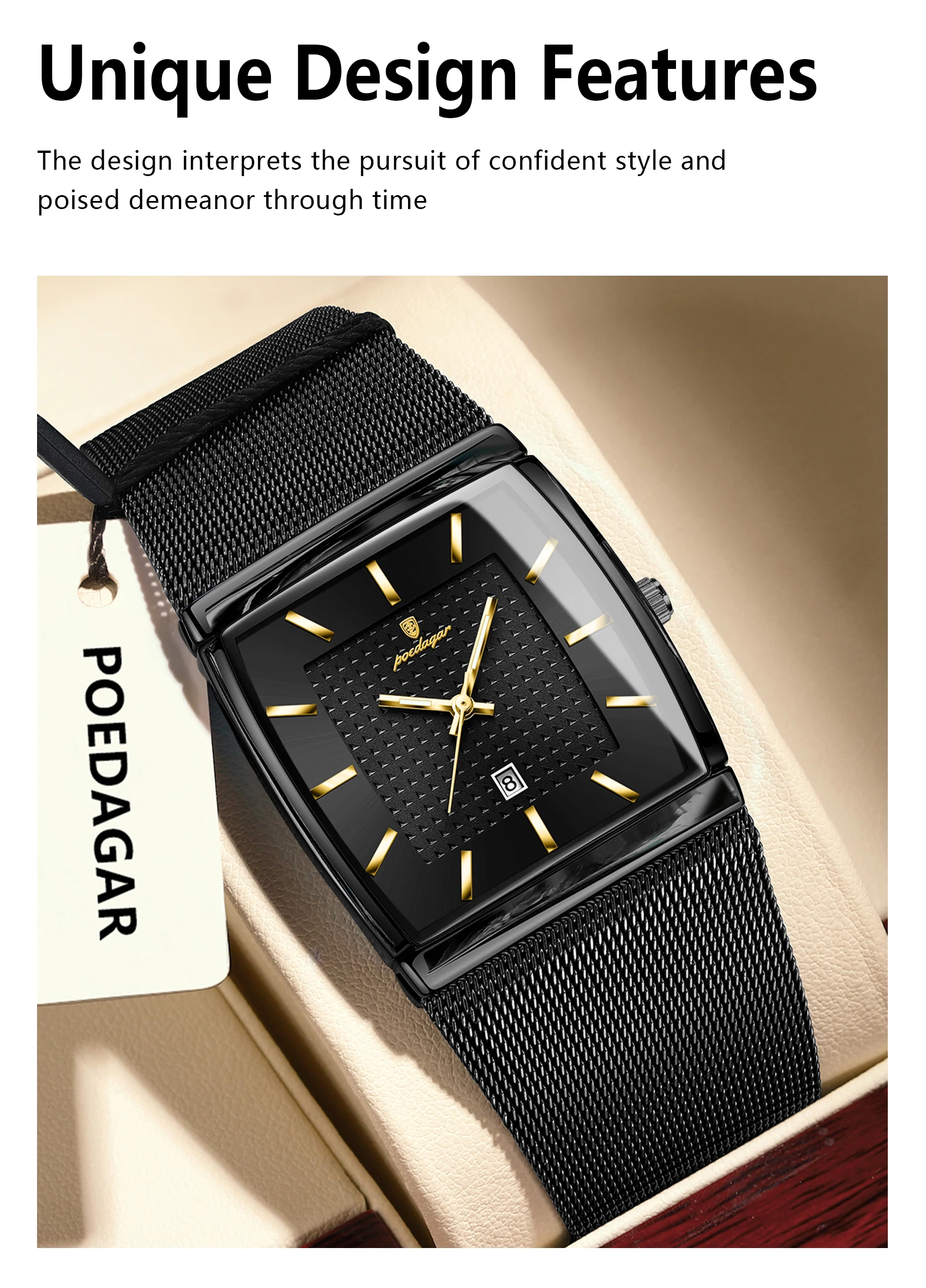 POEDAGAR Top Luxus Männer Armbanduhr Wasserdicht Leucht Edelstahl Mesh Datum Mann Uhr Mode-Business Quarz herren Uhren – Detail 16