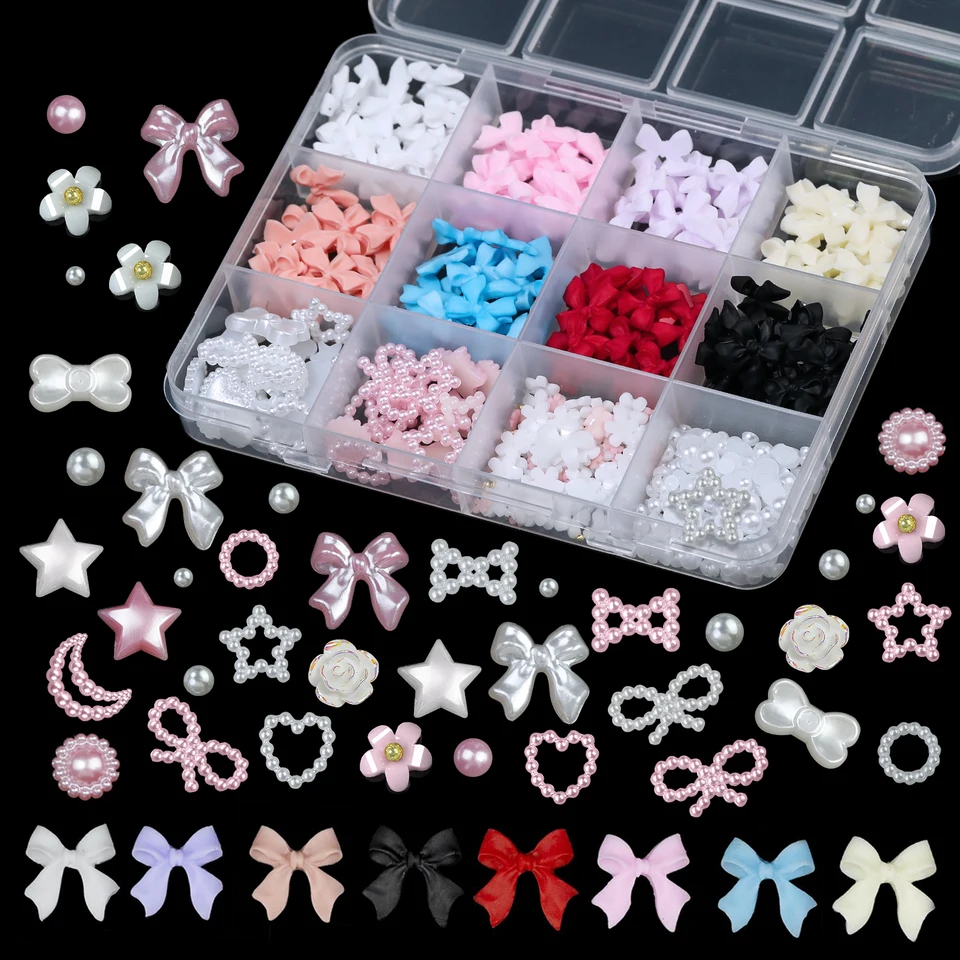 12 Espacios Mixtos Resina 3D Color, Perlas, Corazones, Diamantes Planos para Decoración de Uñas, Adecuado para Uñas Acrílicas DIY 6