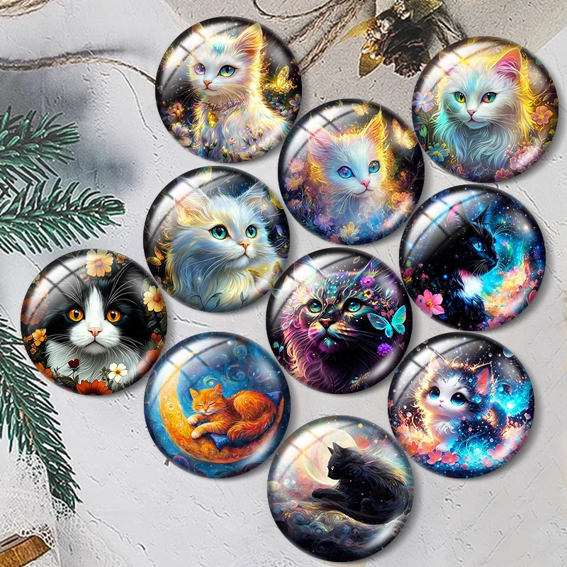 

Colorful Cats 12/18/20/25mm glass cabochon bracelet pendant rings for jewelry demo earrings back Making findings