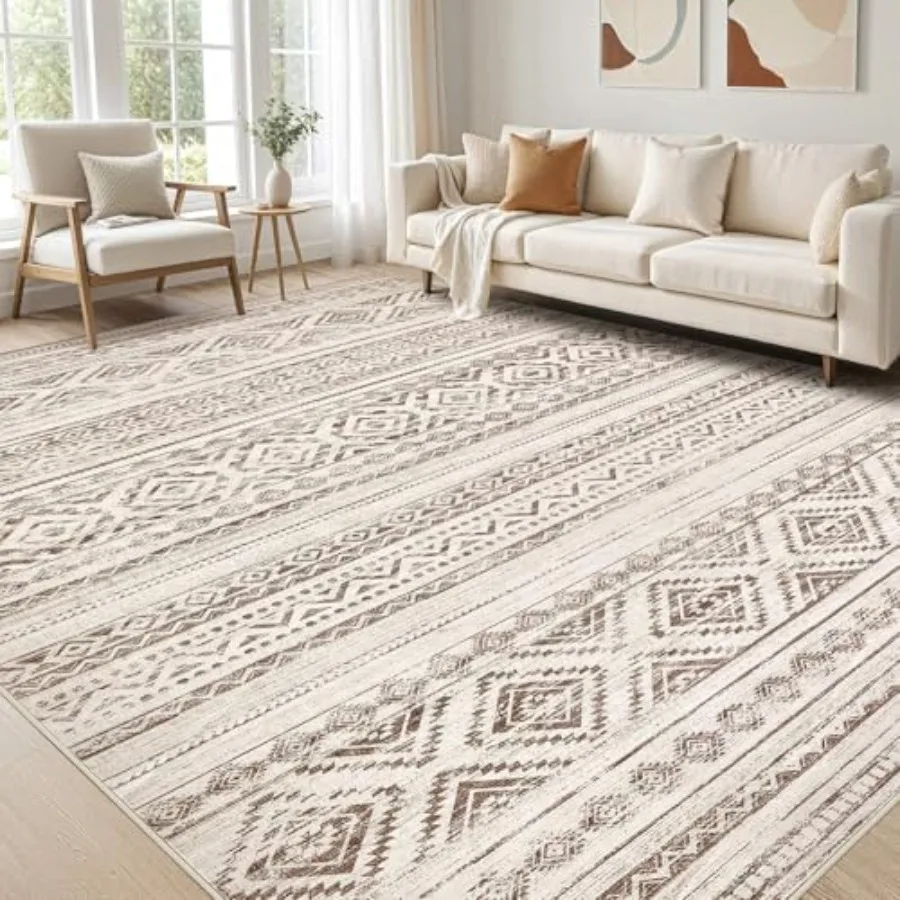 

Large Living Room Area Rug 7x9: Soft Machine Washable Boho Moroccan Farmhouse Rugs for Bedroom Under Dining Table NonSlip Neutr