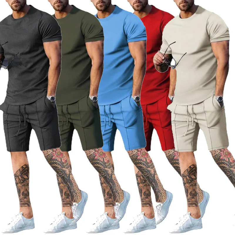 Short Sleeve T Shirts Men's Shorts Loose Fit Blank T-shirts 2 Pieces New Summer Shirt Shorts Set