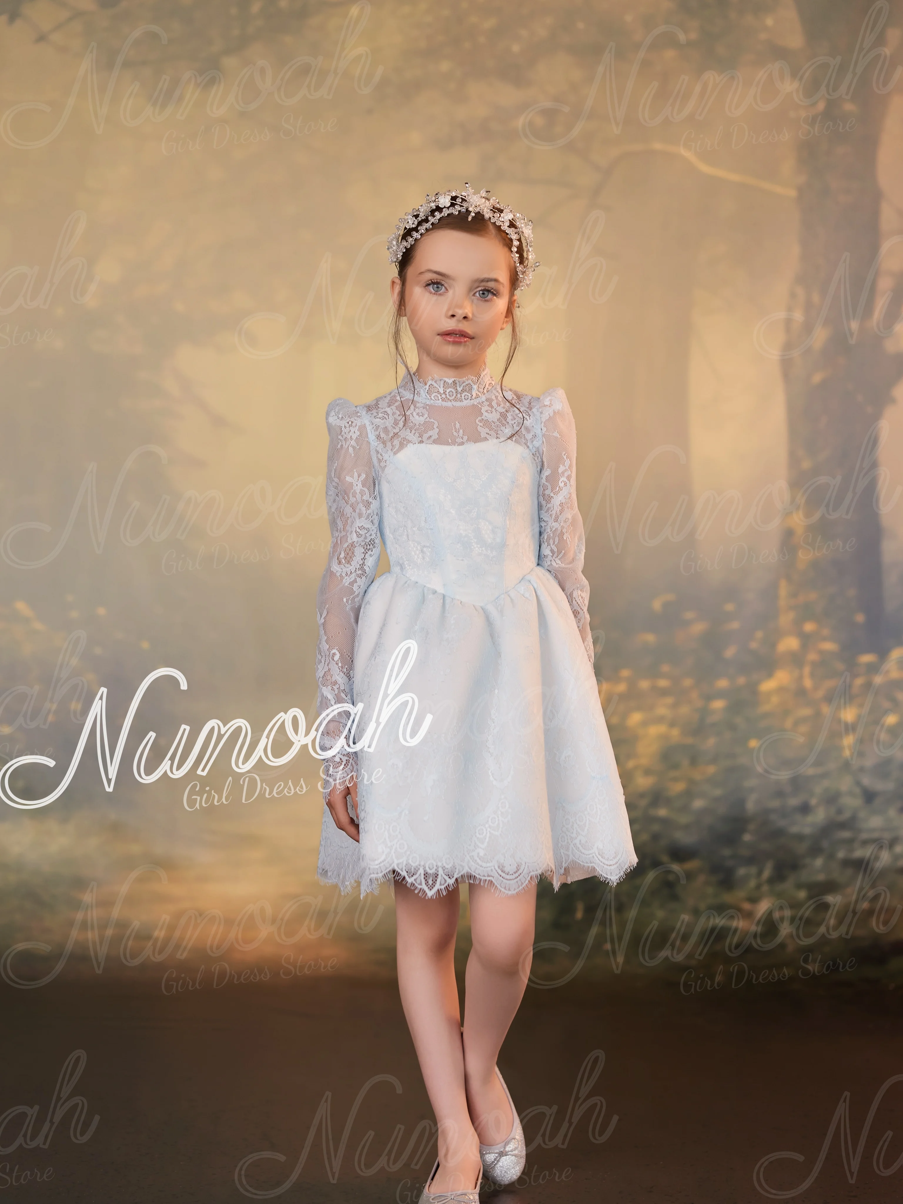 Lace Flower Girl Dresses for Wedding Full Sleeves Knee Length Baby Girls Birthday Party Dress First Communion Gowns Customized