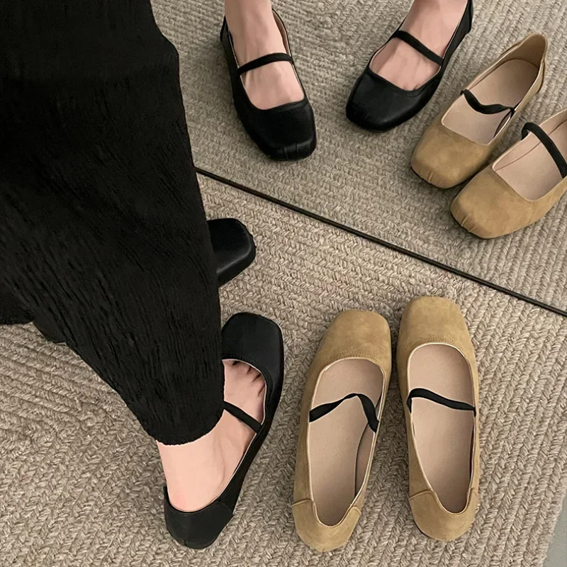 2024 Retro Autumn Fashion Women Flat Shoes Square Head Shallow Slip on Boat Shoes Soft Flat Heel Outdoor Dress Mary Jane Shoes