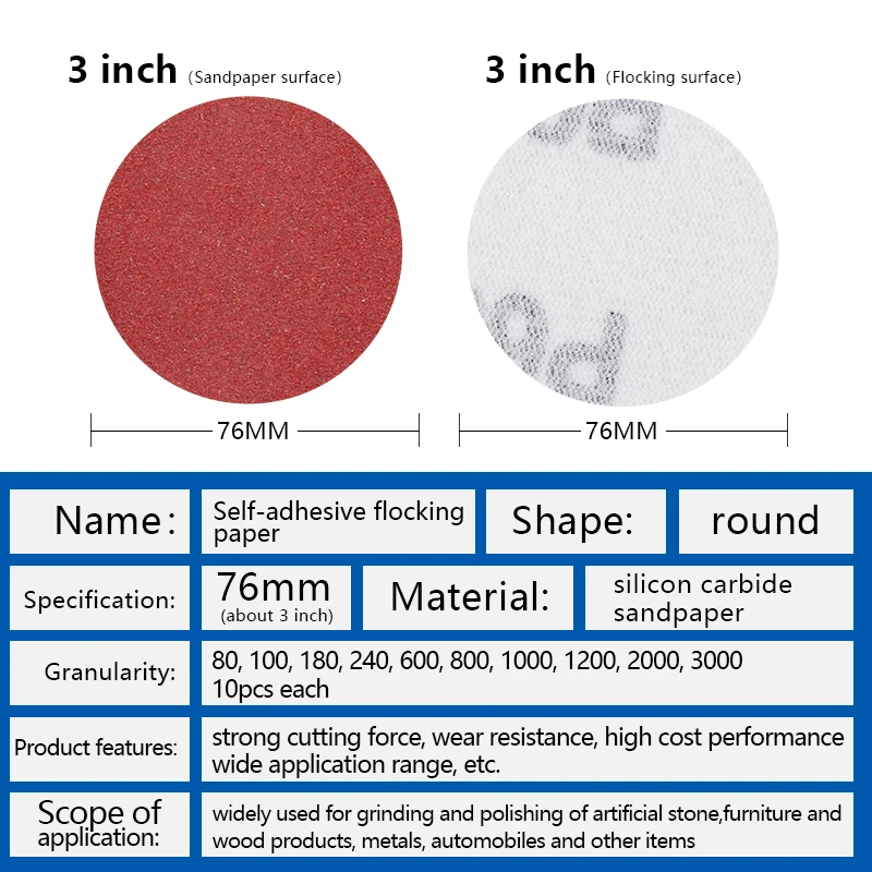 CMCP 100pcs 3inch 75mm Sandpapaer 80-3000 Grit Hook and Loop Sandpaper Sanding Disc Abrasive Tools for Metal Auto Wood Polishing