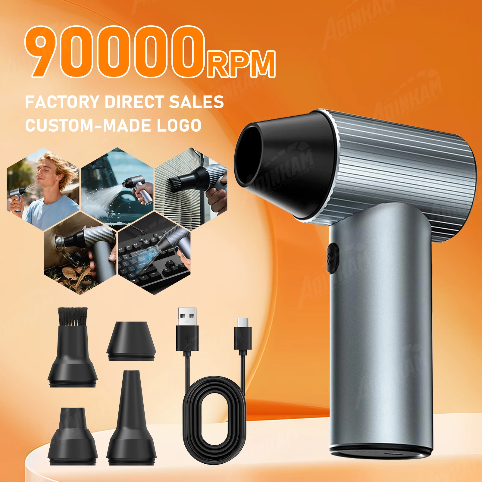 ADINKAM Custom-made Logo Cordless Turbo Fan Air Duster 90000RPM OEM ODM Service Eco-friendly Adjustable 3 Gears Cleaning Tool