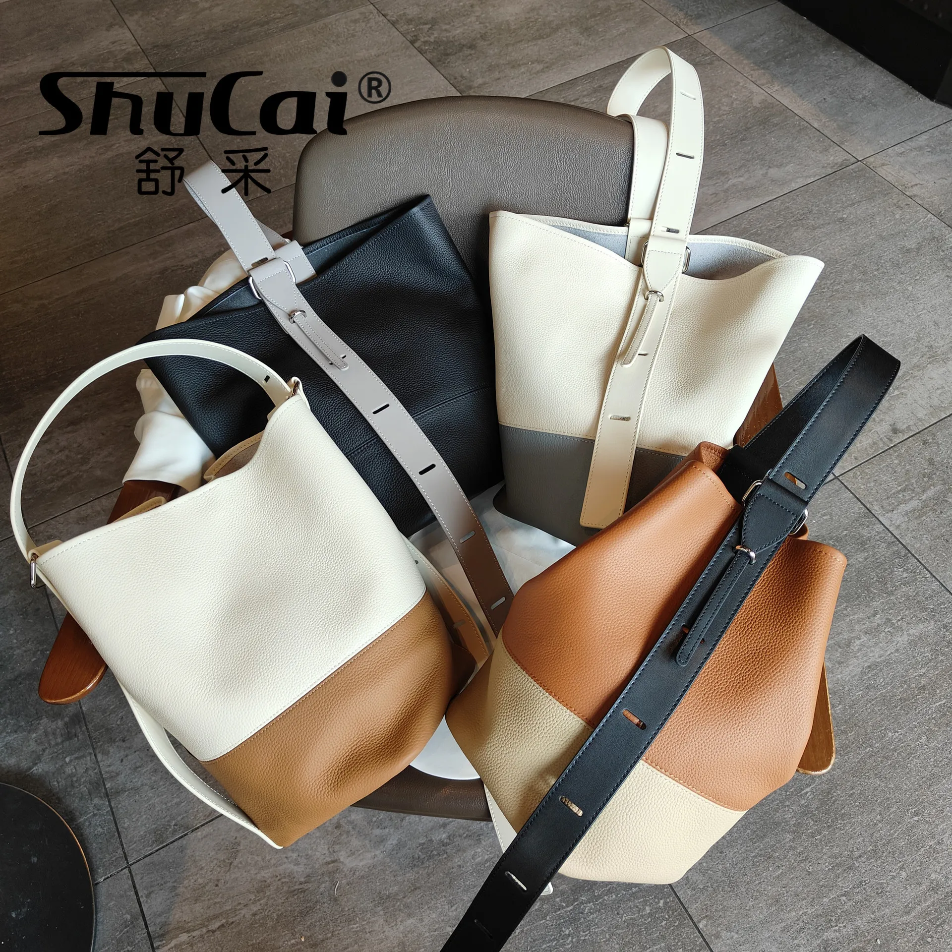 Genuine Leather Bucket bag female large capacity single shoulder crossbody bag commuter soft leather large bag cowhide