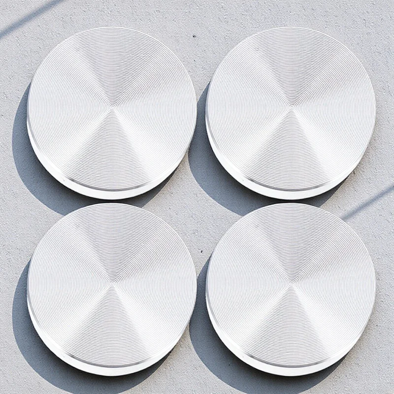 

4Pcs Round Aluminum Alloy Circle Discs Glass Tops Adapter Glass Table Tea Tables Anti Slip Pads Thick Silver Discs